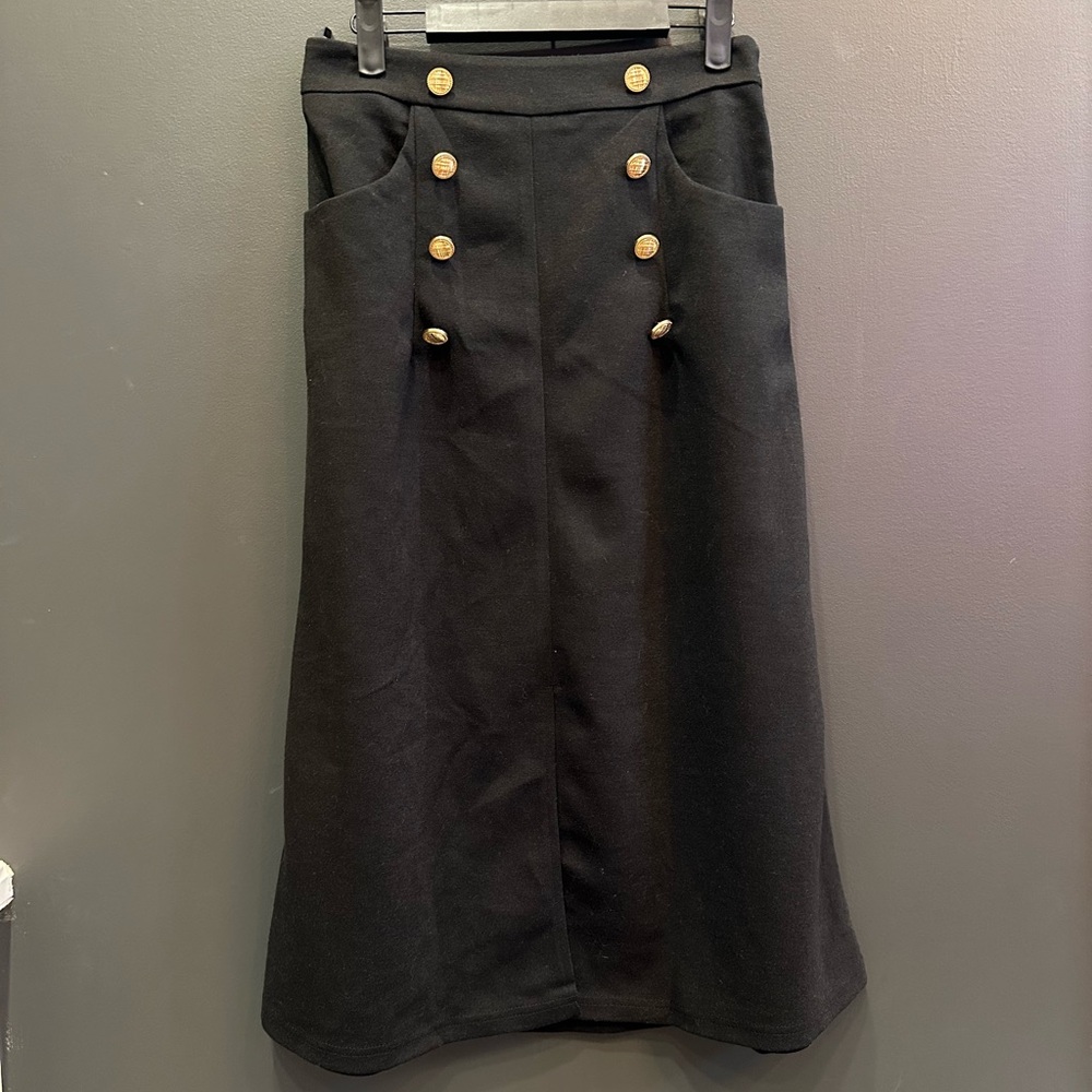 Black Vintage‎ Style Midi Skirt | Front Slit | Pockets | Small | NWT